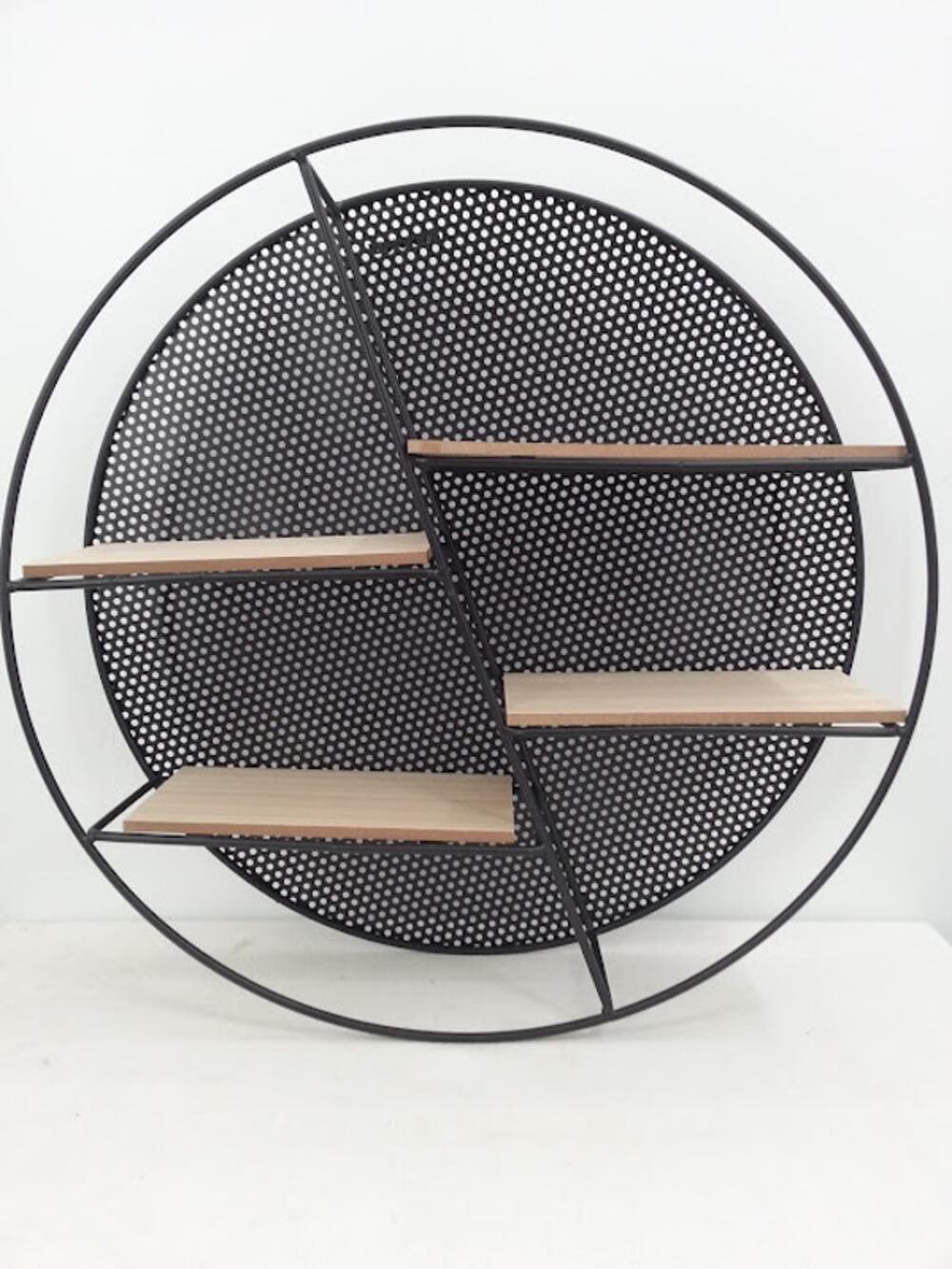 18" Round Metal wall shelf Nordstrom 4 wood shelves NEW